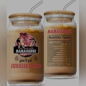 16 Oz Mamasaurus Glass Jar with Straw - Clear Gift